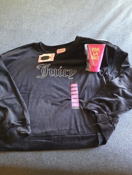 Juicy Couture Tops - Juicy Couture Black Rhinestone  Sweatshirt w/Pink Tag & Juicy Body Soufflee NWT